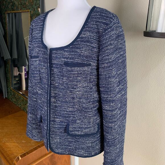 Banana Republic Sz 14 Italian Fabric Tweed Blazer Jacket Blue Work Preppy - Picture 3 of 11